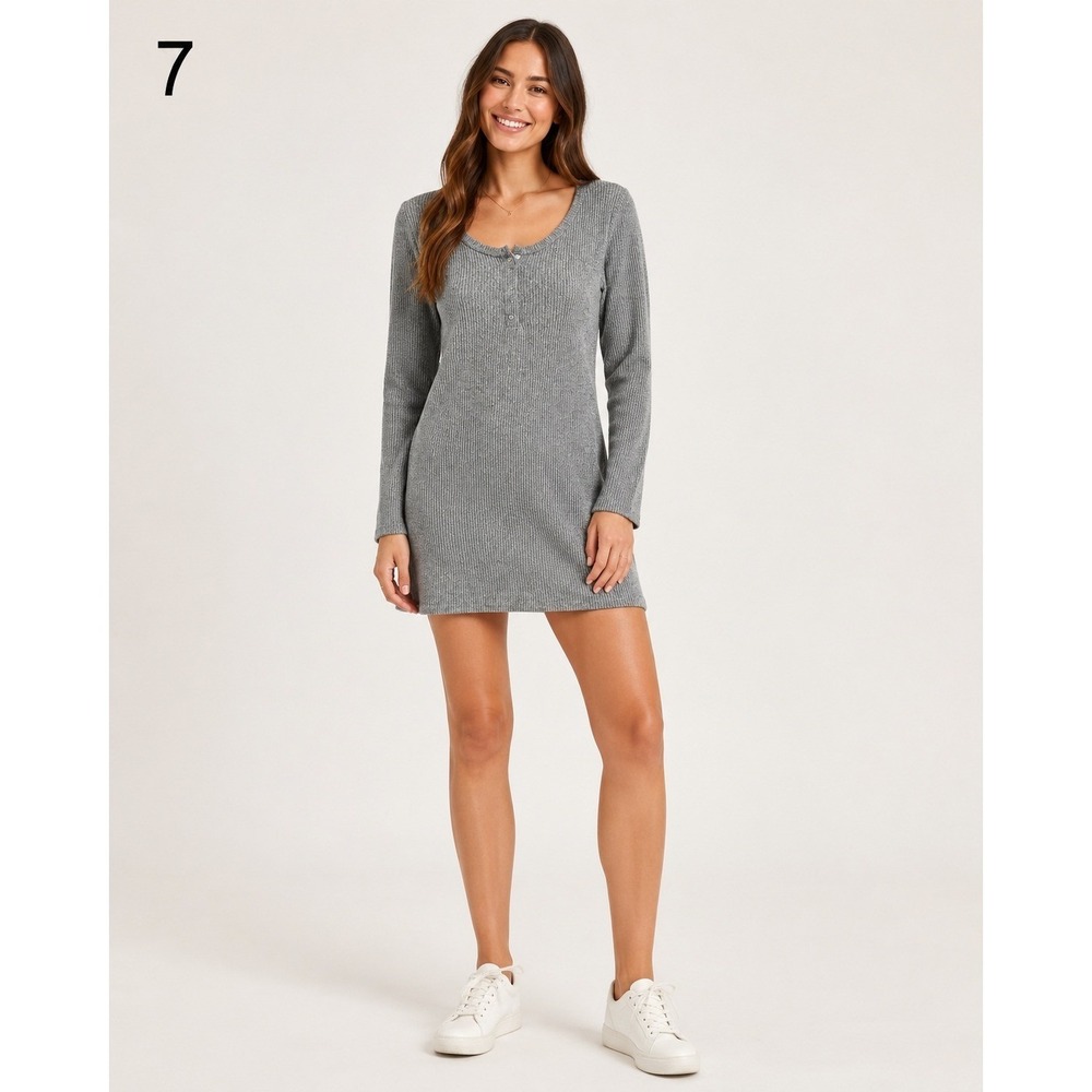 Heart Hips Ribbed Sweater Dress Womens Small Gray Lightweight Rayon Blend Soft‎